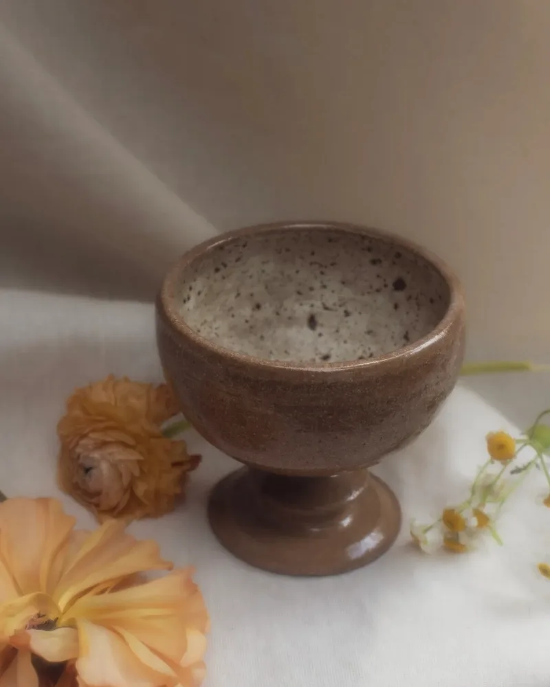Seeds goblet, speckled stoneware on linen